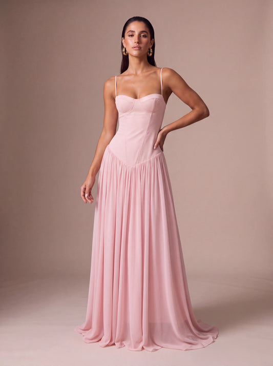 Amira Lace Maxi Dress Pink front