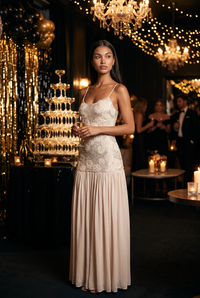 Opheliane Drop Waist Sequin Maxi Dress Champagne
