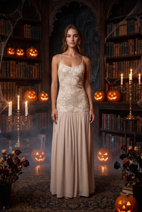 Opheliane Drop Waist Sequin Maxi Dress Champagne