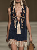 Ianthe | Women's Boho Embroidered Tassel Fringe Mini Dress