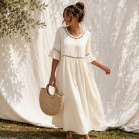 Raeven - Lightweight Midi Dress with Lace Cut-Out Details and Flutter Sleeves