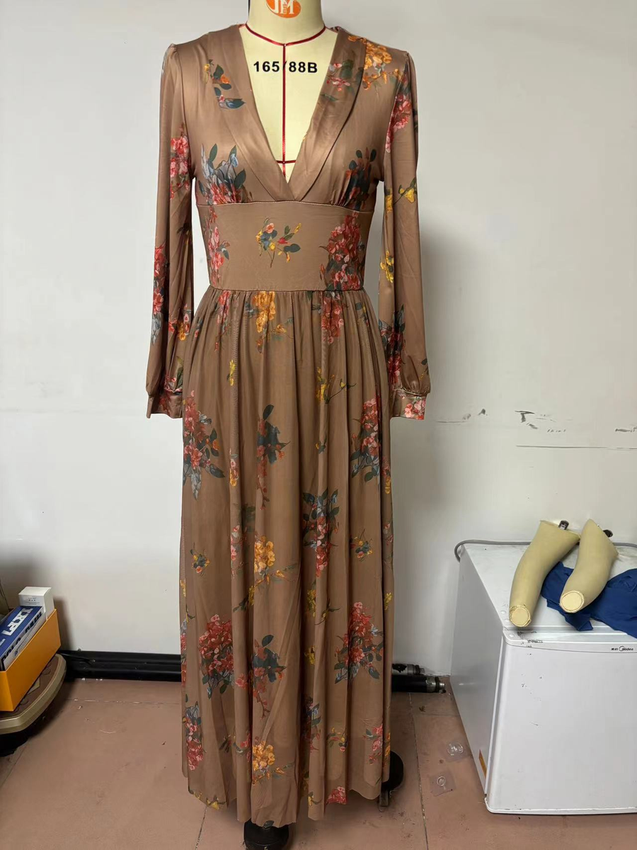 Laura | Women's Boho Casual Long Sleeve Maxi Dress Dark Brown