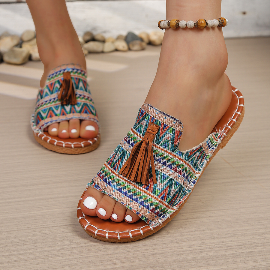 Aria | Women's Slide Sandals Open Toe Tassel Bohemian Flat 6