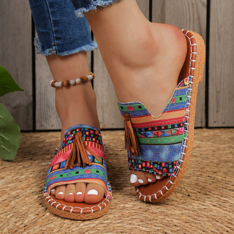 Aria | Women's Slide Sandals Open Toe Tassel Bohemian Flat 8