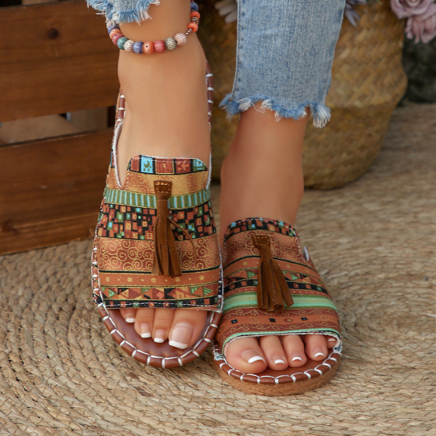 Aria | Women's Slide Sandals Open Toe Tassel Bohemian Flat 7