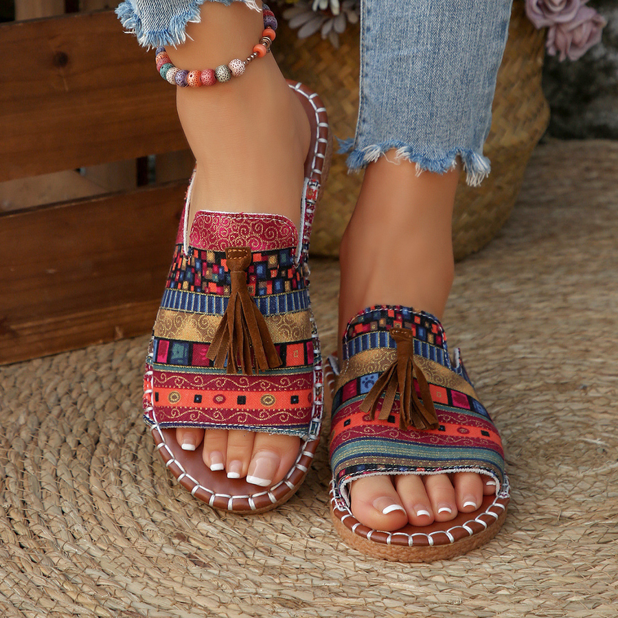 Aria | Women's Slide Sandals Open Toe Tassel Bohemian Flat 4