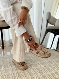 Poppy - Suede Fringe Slip-On Mules