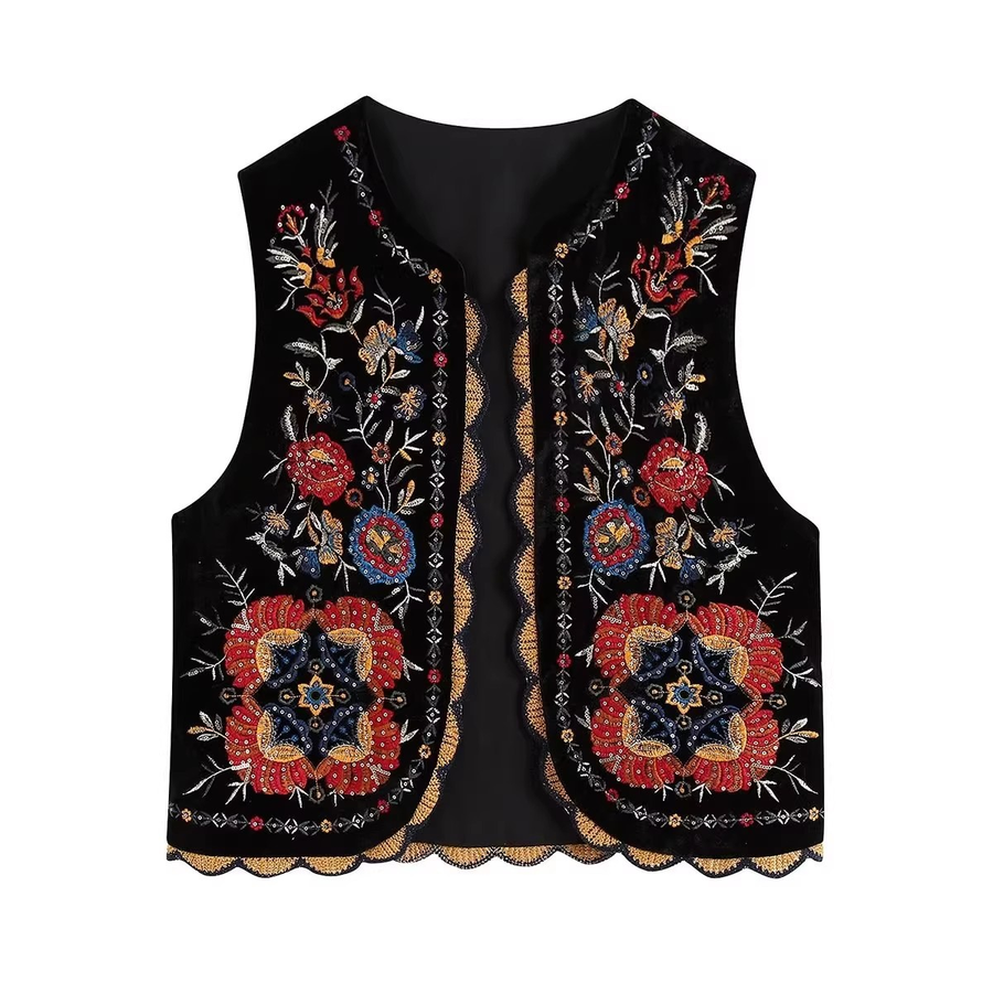 Eleanor | Womens Boho Floral Open Front Vest Design S