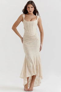 NUMIDA | SQUARE NECK CORSET MAXI DRESS Beige