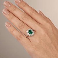 VINTAGE EMERALD SILVER FLORAL RING - (ADJUSTABLE)