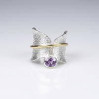 BUTTERFLY AMETHYST SILVER & GOLD RING