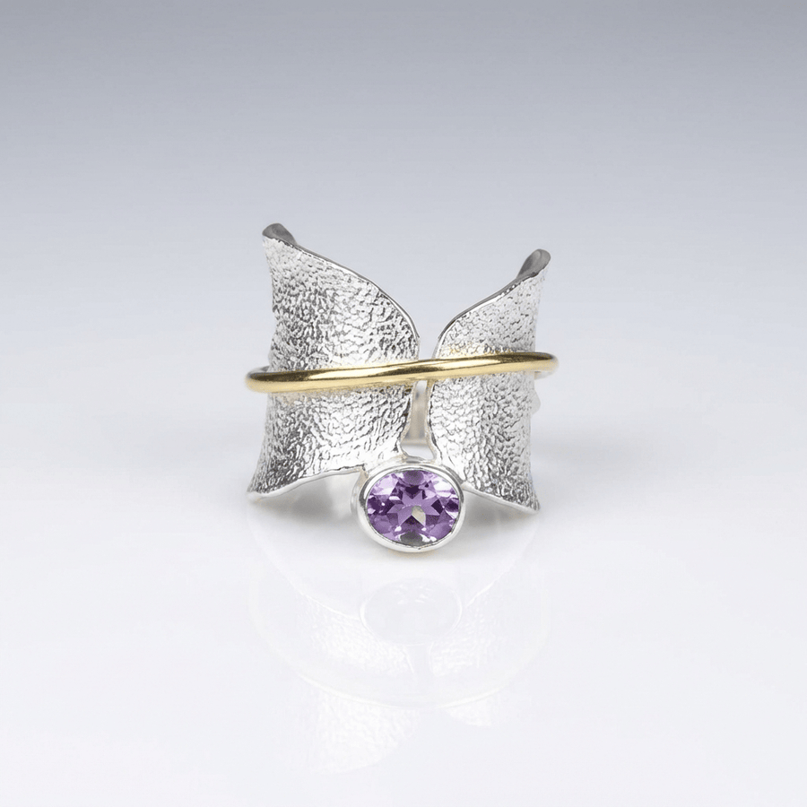 BUTTERFLY AMETHYST SILVER & GOLD RING