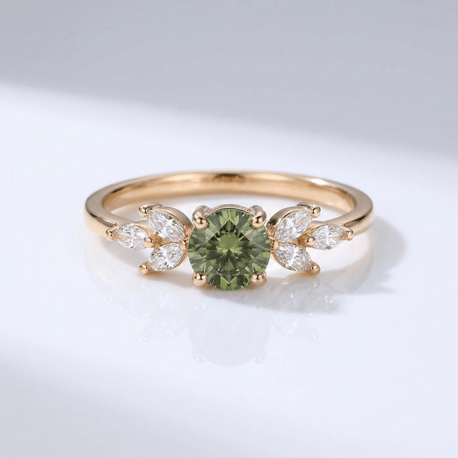 GREEN PERIDOT GOLD DAINTY LEAF RING