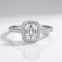 EMERALD CUT ZIRCONIA SILVER HALO RING