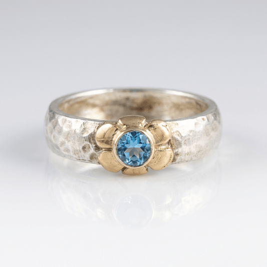 HANDMADE SILVER TWO TONE BLUE TOPAZ RING