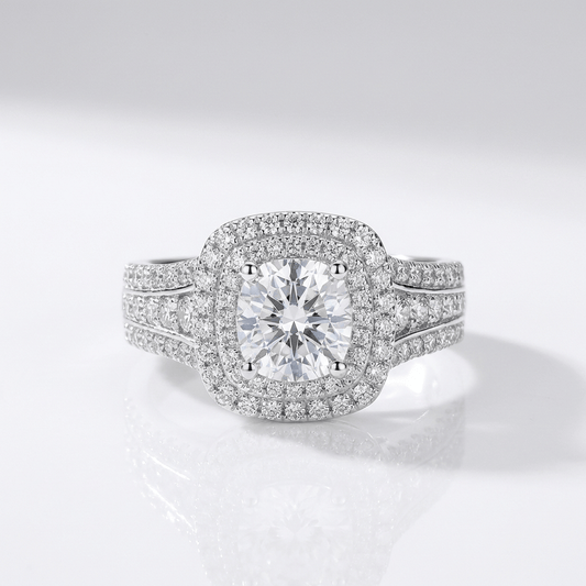SILVER ROUND DIAMOND HALO RING