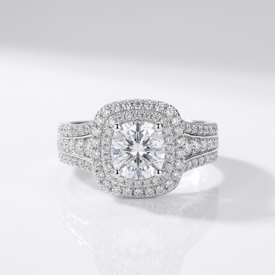 SILVER ROUND DIAMOND HALO RING