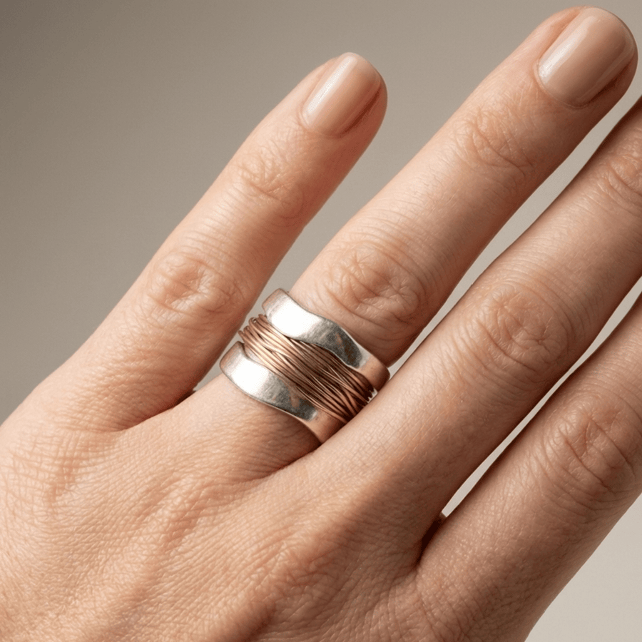 HANDMADE SILVER GOLD WIRE WRAP RING