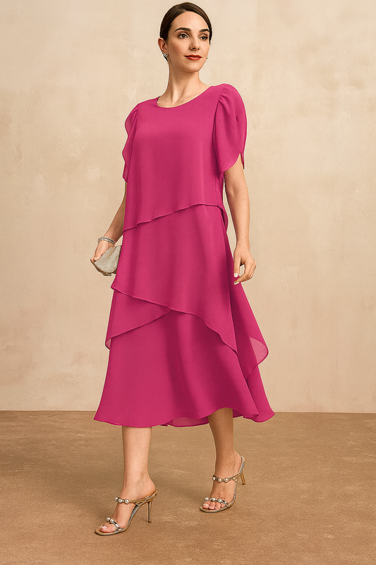 Olivia | Womens Soft Classic Chiffon Dress Pink