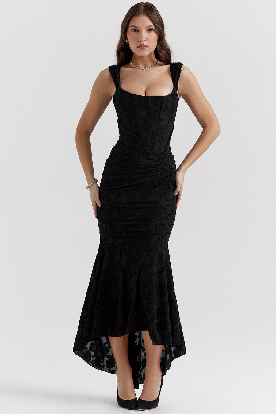 Magdalene - Lace Maxi Dress with Draped Waist