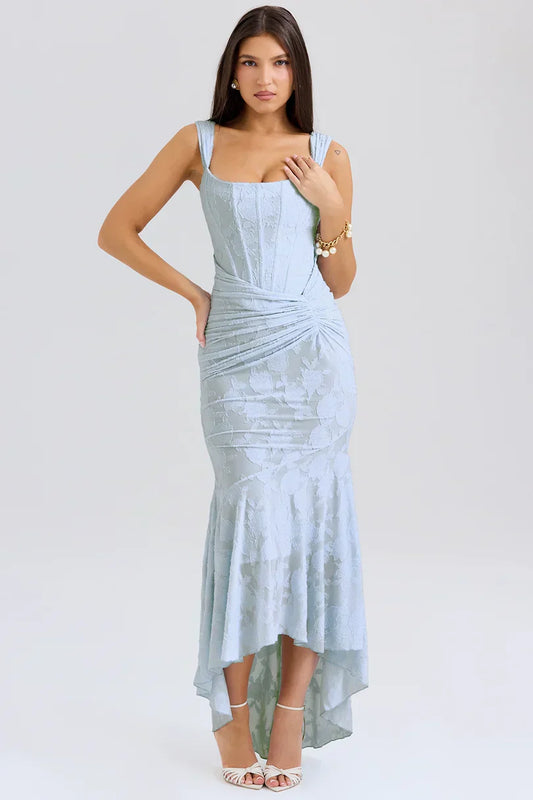 NUMIDA | SQUARE NECK CORSET MAXI DRESS Blue