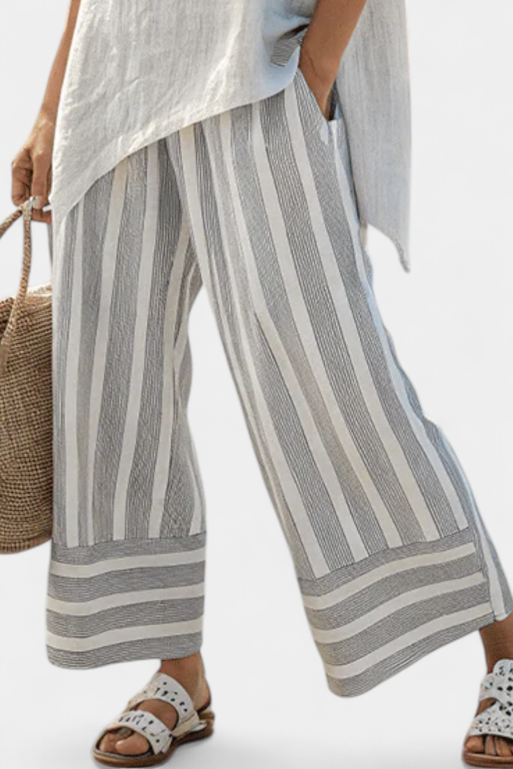 Lavinia – Elegant Asymmetric Blouse and Striped Trousers