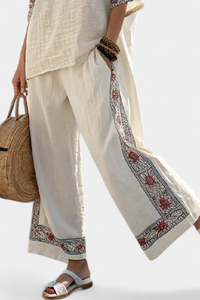 Tabitha – Essential Embroidered Blouse and Wide-Leg Trousers