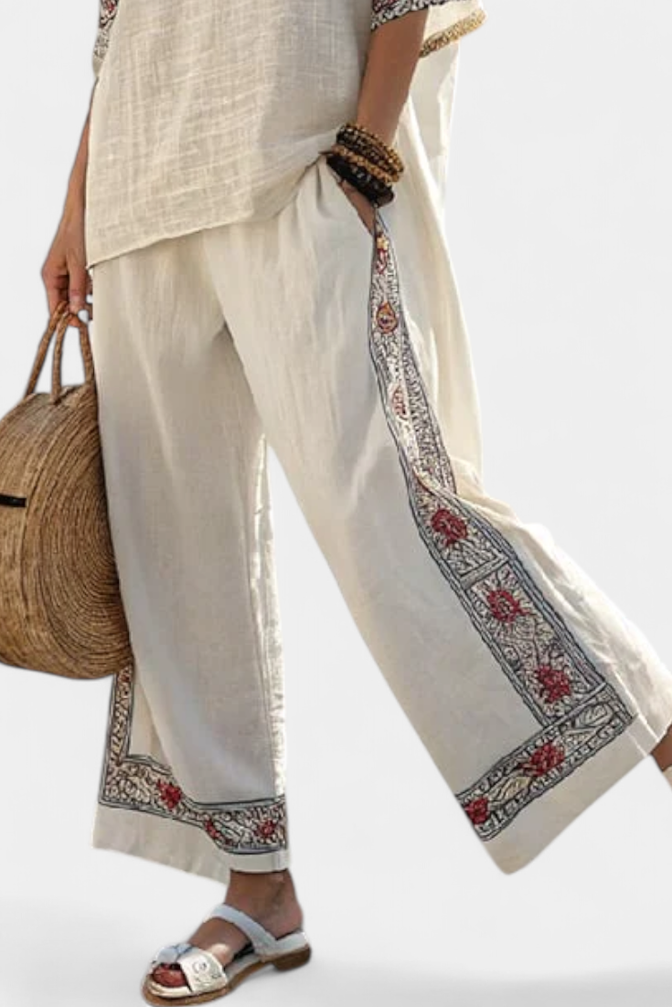 Tabitha – Essential Embroidered Blouse and Wide-Leg Trousers