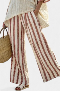 Sabrina – Elegant Rustic Striped Top and Cream Linen Trousers