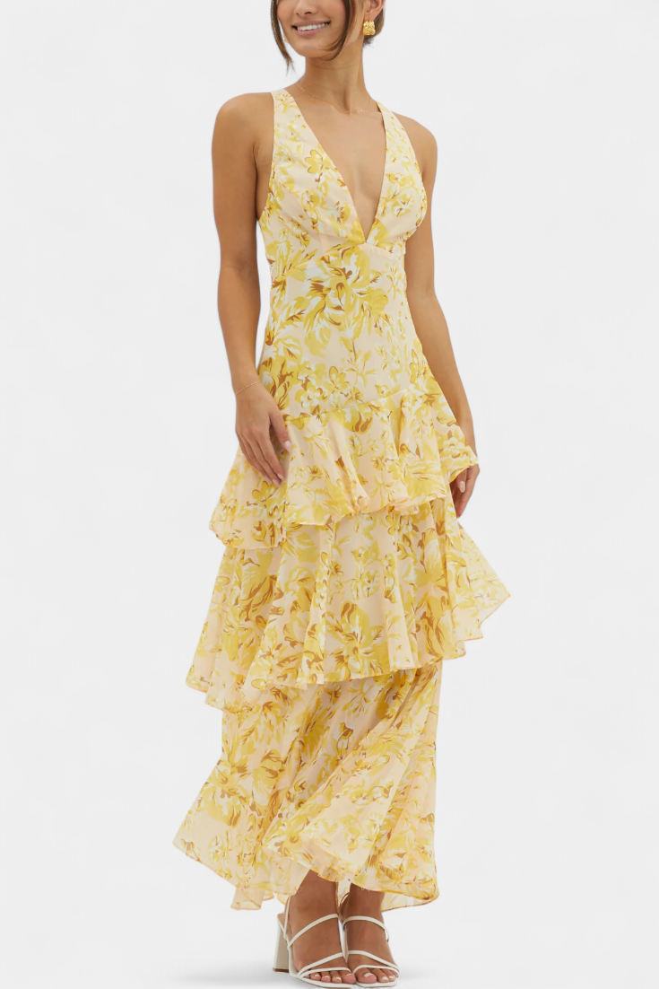 Domenica Chiffon V-Neck Maxi Dress