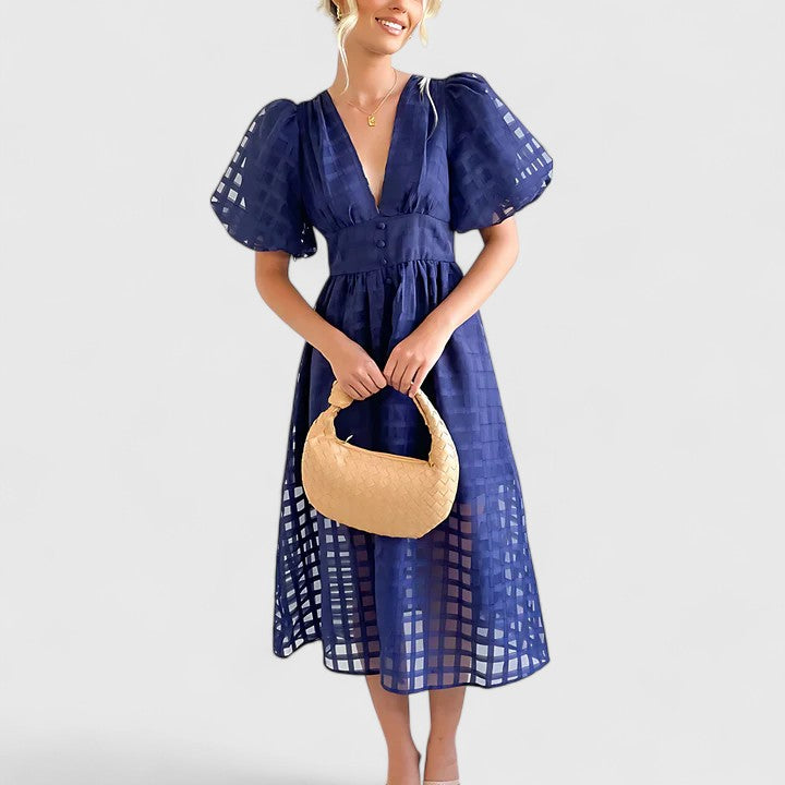 Elanqi | Elegant Midi Dress Navy blue