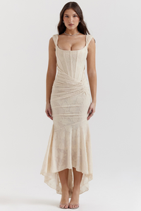 Magdalene - Lace Maxi Dress with Draped Waist