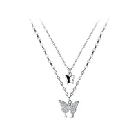 s925 Double Butterfly Pendant Stacked Necklace