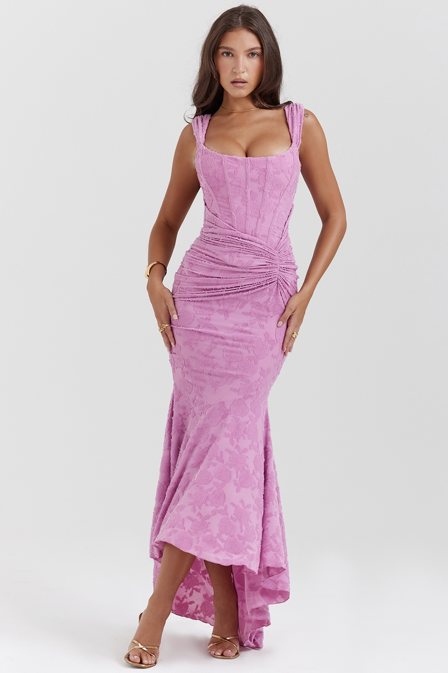 Magdalene - Lace Maxi Dress with Draped Waist