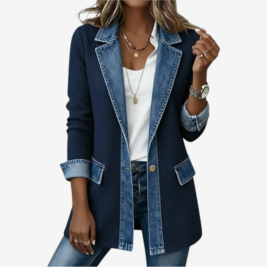Tara - Modern Layered Denim Knit Jacket