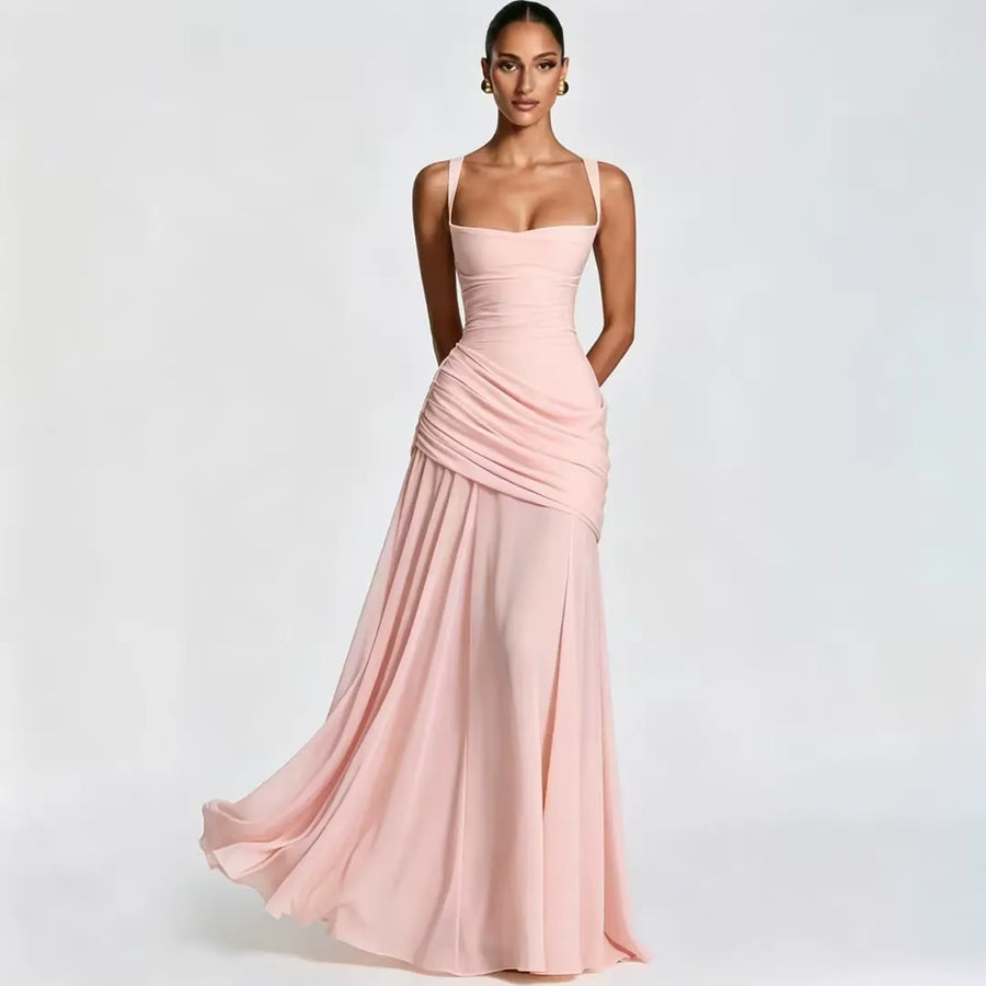Kira – Ruched Square Neck Maxi Dress