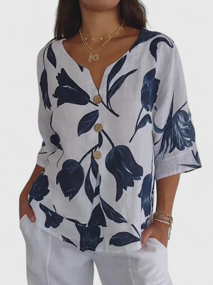 Imelda | Women's Floral V-Neck 3/4 Sleeve Blouse