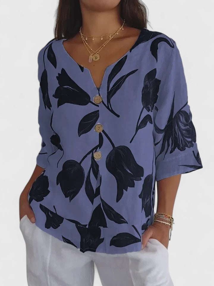 Imelda | Women's Floral V-Neck 3/4 Sleeve Blouse