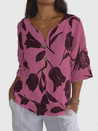 Imelda | Women's Floral V-Neck 3/4 Sleeve Blouse