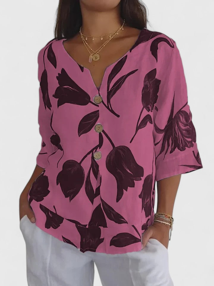 Imelda | Women's Floral V-Neck 3/4 Sleeve Blouse