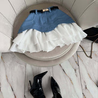 Yvette Layered Denim Ruffle Mini Skirt