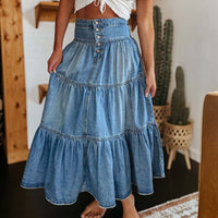 Nuri High-Waisted Denim Midi Skirt