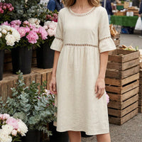 Raeven - Lightweight Midi Dress with Lace Cut-Out Details and Flutter Sleeves