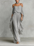 Bella - Off-Shoulder Chiffon Top & Flowy Trouser Set