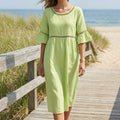Raeven - Lightweight Midi Dress with Lace Cut-Out Details and Flutter Sleeves