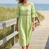 Raeven - Lightweight Midi Dress with Lace Cut-Out Details and Flutter Sleeves
