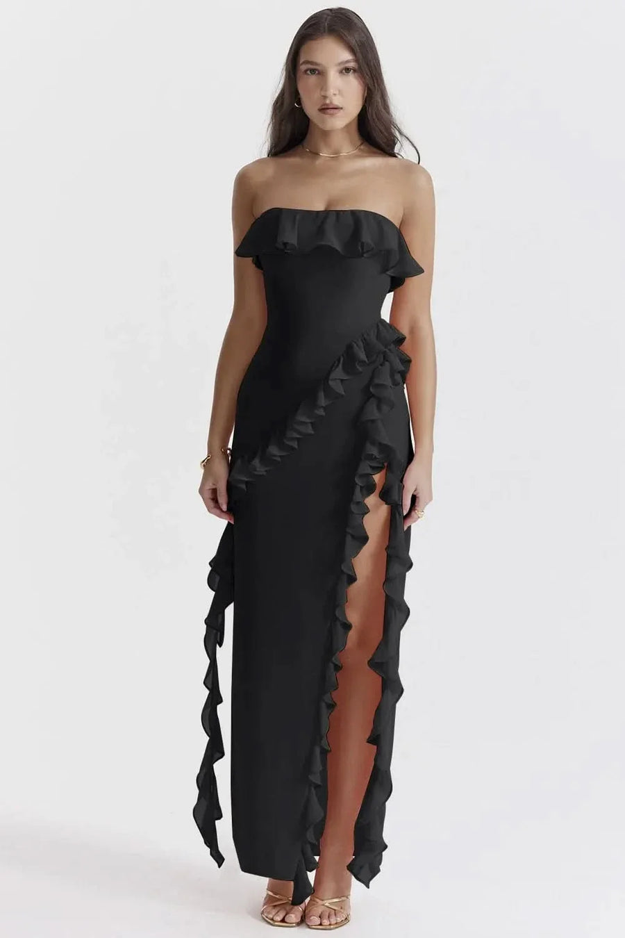 SARINA | RUFFLE MAXI DRESS Black