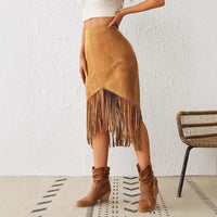 Samira Fringed Suede Midi Skirt