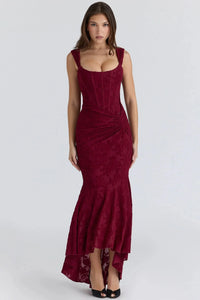 NUMIDA | SQUARE NECK CORSET MAXI DRESS Red
