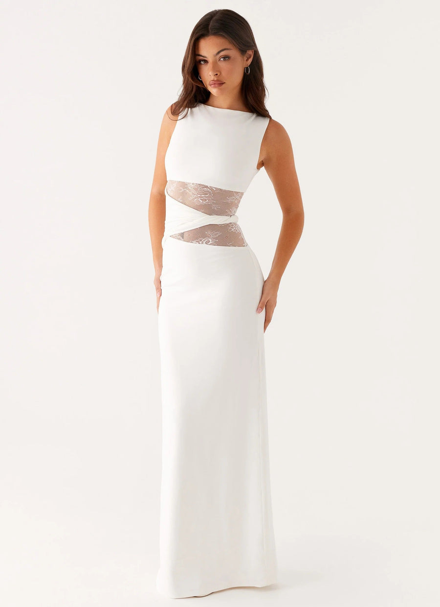 Eliana – Figure Flattering Maxi Dress with Subtle Cutouts and Delicate Lacing